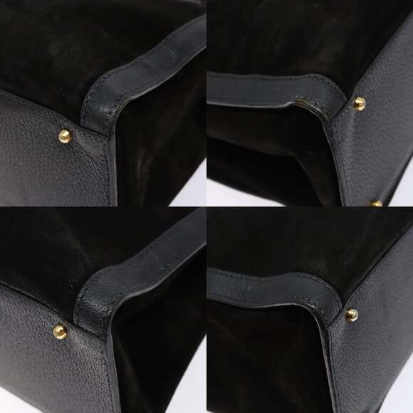 GUCCI Bamboo Hand Bag Suede Leather Black Gold 002 2853 0260 0 - Picture 10 of 13